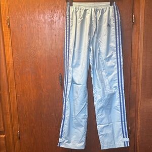 VINTAGE Y2K adidas Light Blue Track Pants with Navy Triple Stripes (2003)